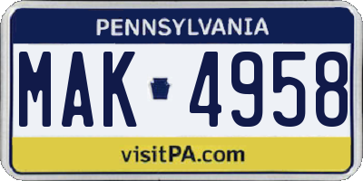PA license plate MAK4958