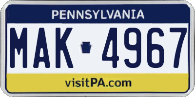 PA license plate MAK4967