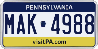 PA license plate MAK4988