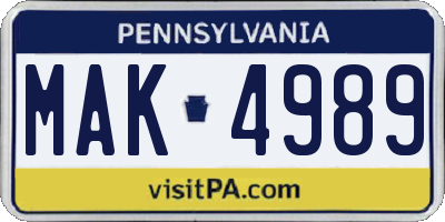 PA license plate MAK4989