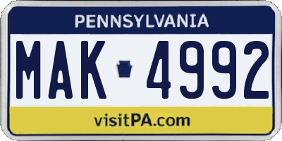 PA license plate MAK4992