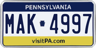 PA license plate MAK4997