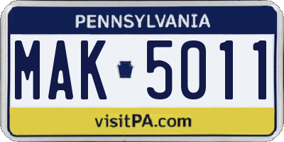 PA license plate MAK5011