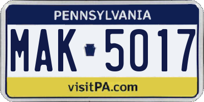 PA license plate MAK5017