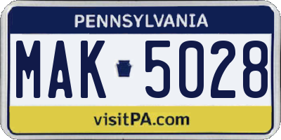PA license plate MAK5028