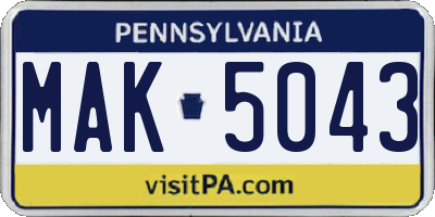 PA license plate MAK5043