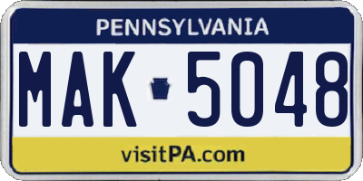 PA license plate MAK5048