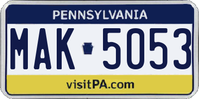 PA license plate MAK5053
