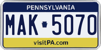 PA license plate MAK5070