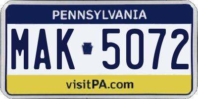 PA license plate MAK5072