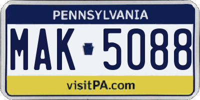 PA license plate MAK5088