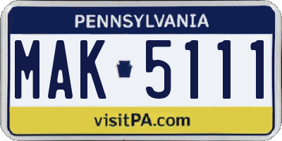 PA license plate MAK5111