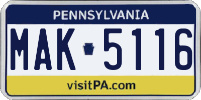 PA license plate MAK5116