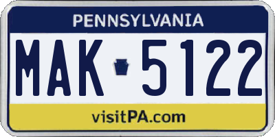 PA license plate MAK5122