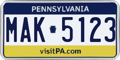 PA license plate MAK5123