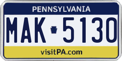 PA license plate MAK5130