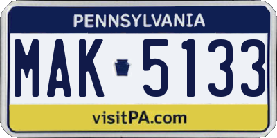 PA license plate MAK5133