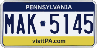 PA license plate MAK5145