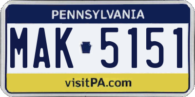 PA license plate MAK5151