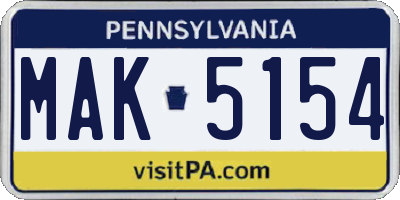PA license plate MAK5154