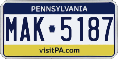 PA license plate MAK5187