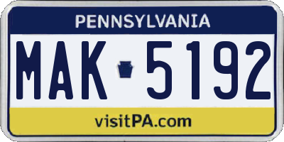 PA license plate MAK5192