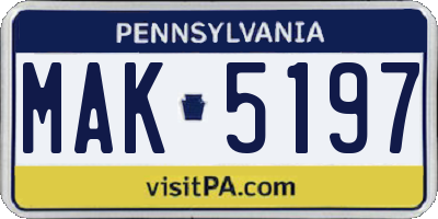 PA license plate MAK5197