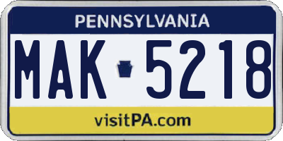 PA license plate MAK5218