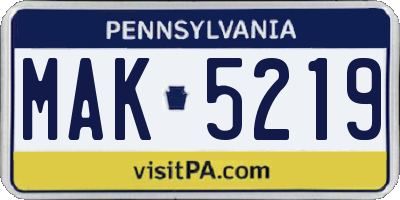 PA license plate MAK5219
