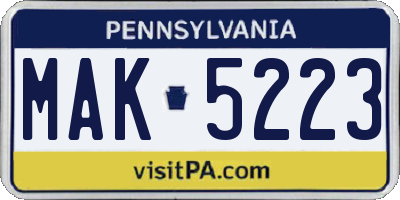 PA license plate MAK5223