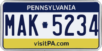 PA license plate MAK5234