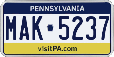 PA license plate MAK5237