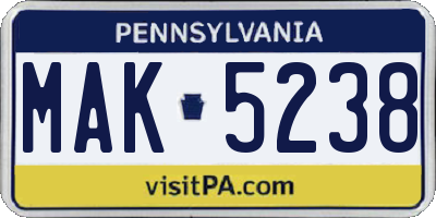 PA license plate MAK5238