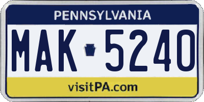 PA license plate MAK5240