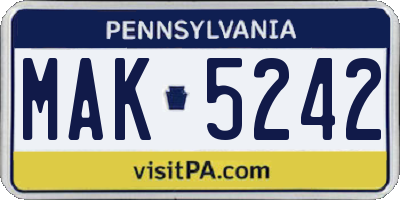 PA license plate MAK5242