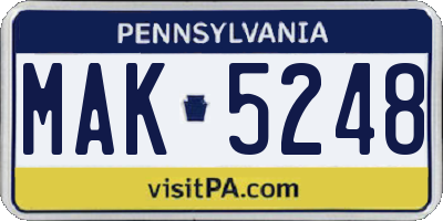 PA license plate MAK5248