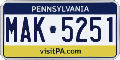 PA license plate MAK5251