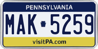 PA license plate MAK5259
