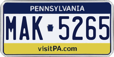 PA license plate MAK5265
