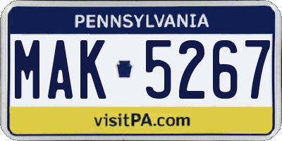 PA license plate MAK5267