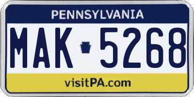 PA license plate MAK5268