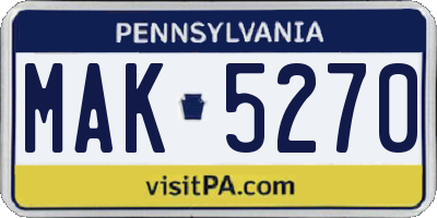 PA license plate MAK5270