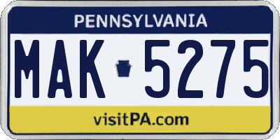 PA license plate MAK5275