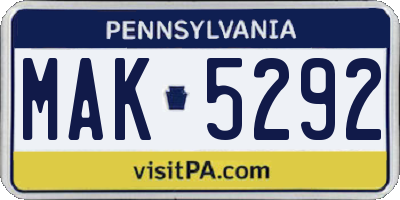 PA license plate MAK5292