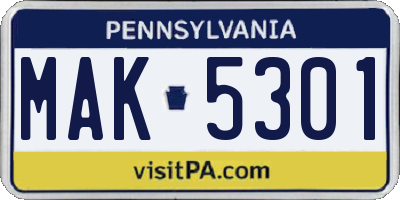 PA license plate MAK5301