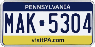 PA license plate MAK5304