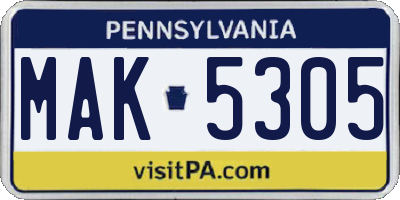 PA license plate MAK5305