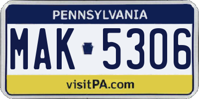 PA license plate MAK5306