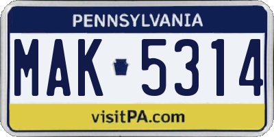 PA license plate MAK5314