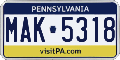 PA license plate MAK5318